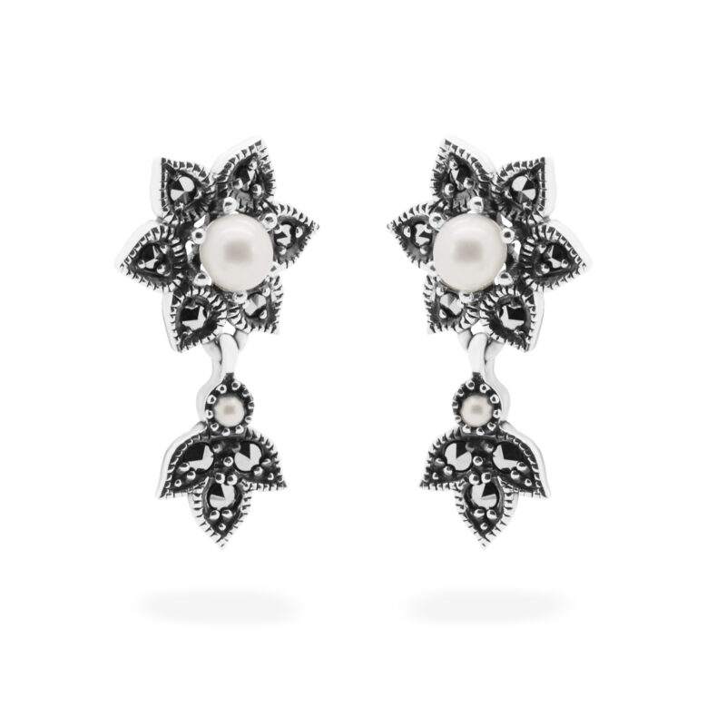 Marcasite (Pyrite) Pearl Silver Pendant Earrings 15696-2279 Image1