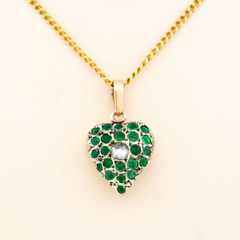 Diamond Emerald 18k Silver Heart-Shape Pendant 15738-8618 Image2