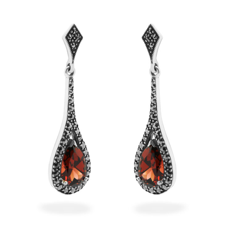 Garnet Marcasite (Pyrite) Silver Drop Earrings 15562-2197 Image1