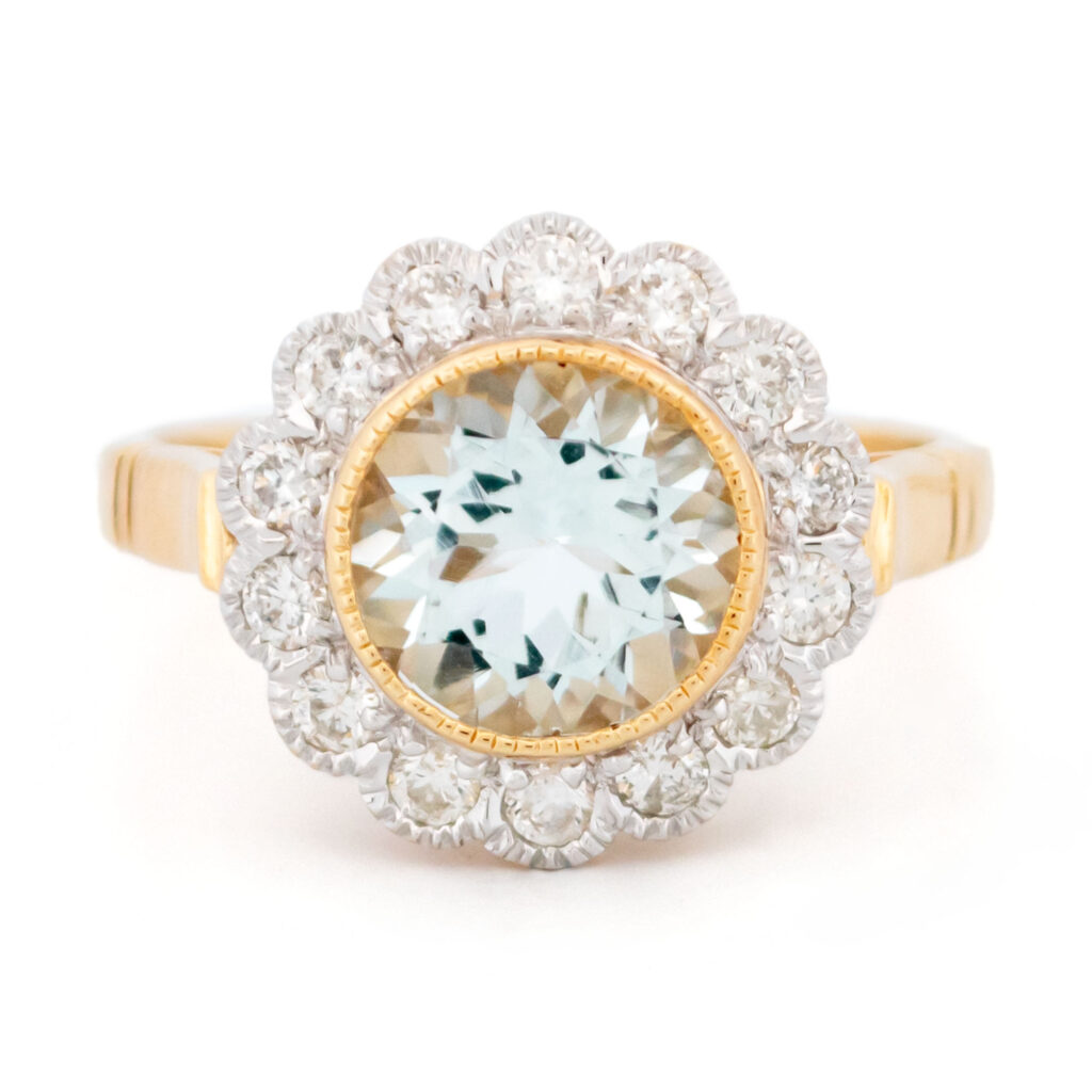 Aquamarine Diamond 14k Cluster Ring 12955-8079