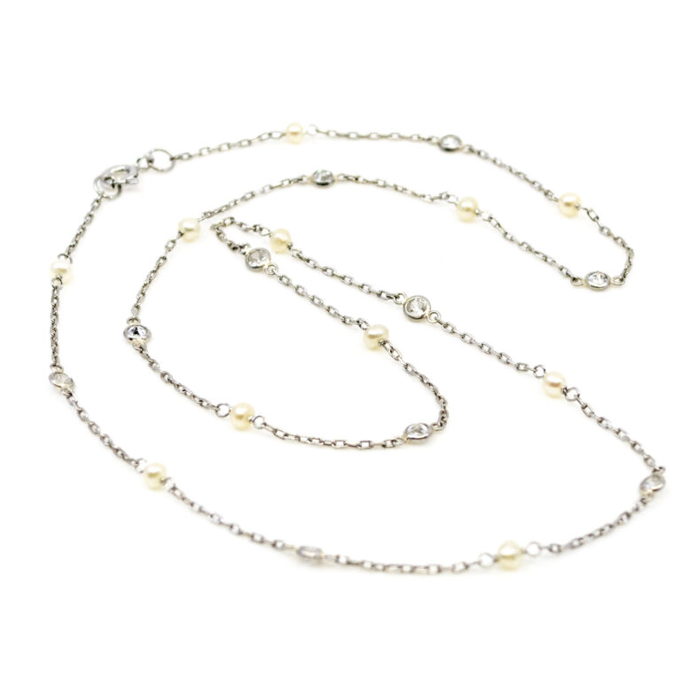 Diamond Pearl Platinum "Station" Necklace 9984-6211 Image2