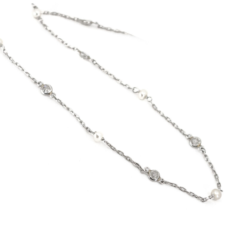 Diamond Pearl Platinum "Station" Necklace 9984-6211 Image5