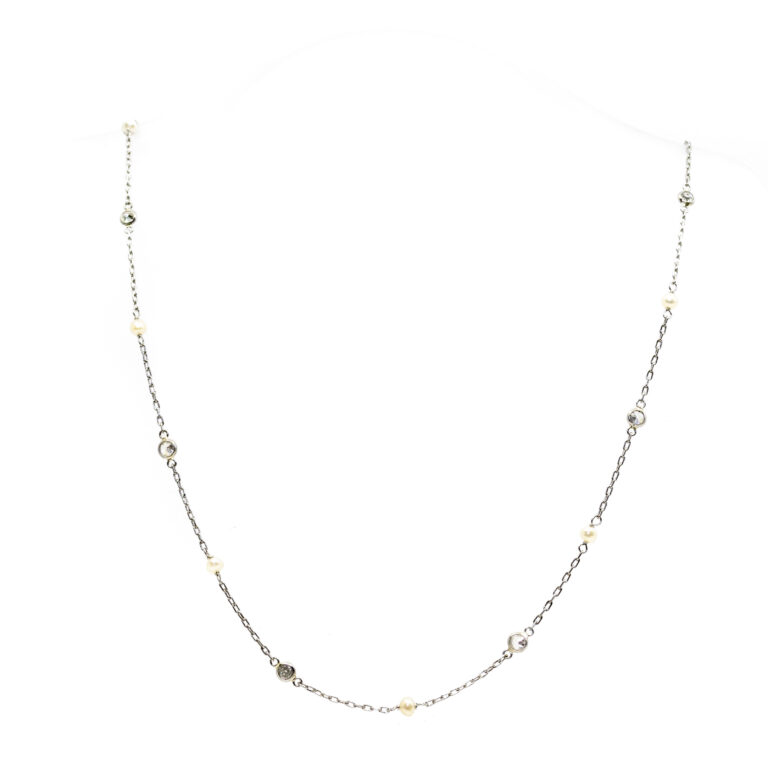 Diamond Pearl Platinum "Station" Necklace 9984-6211 Image1