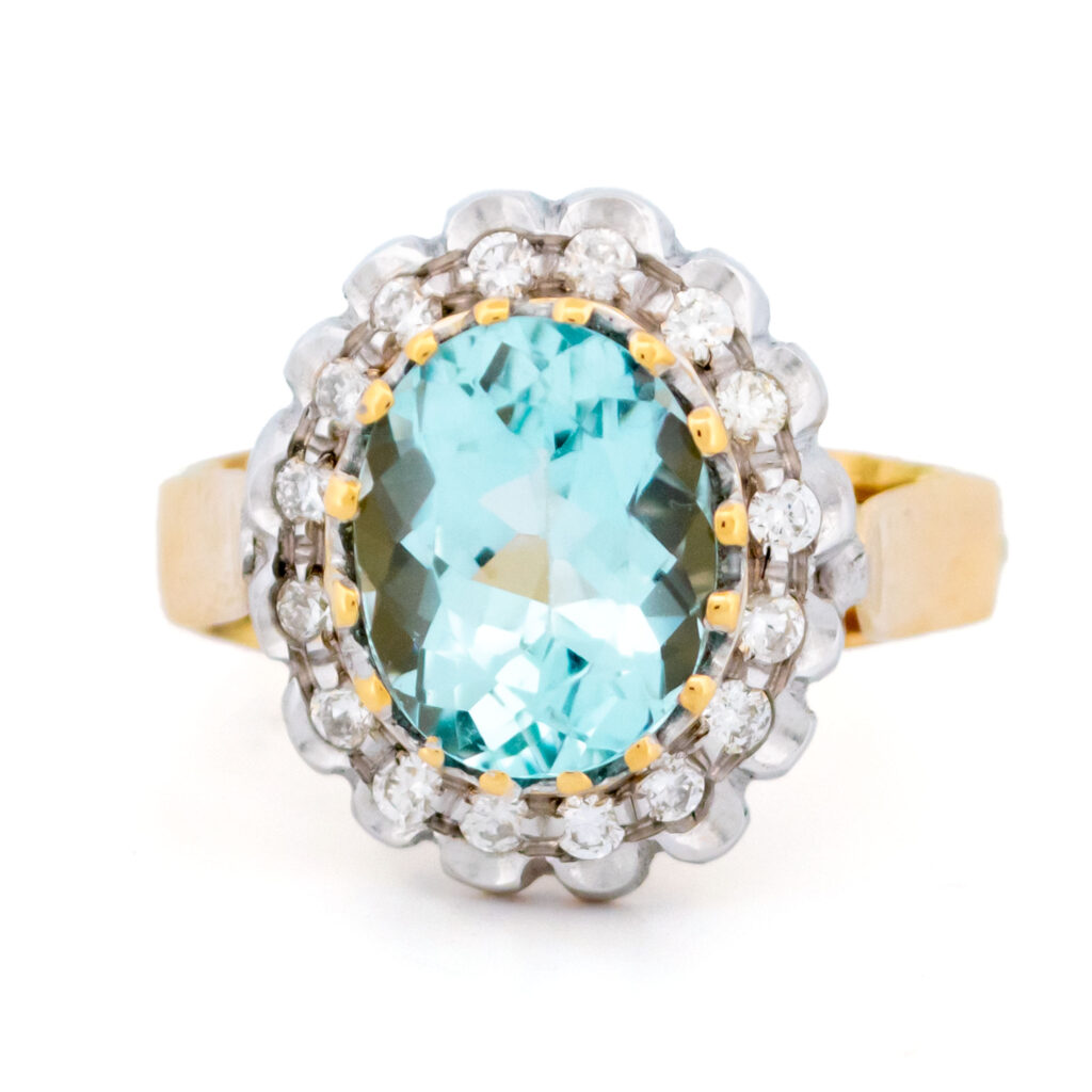 Aquamarine Diamond 18k Cluster Ring 15788-8636 Image1