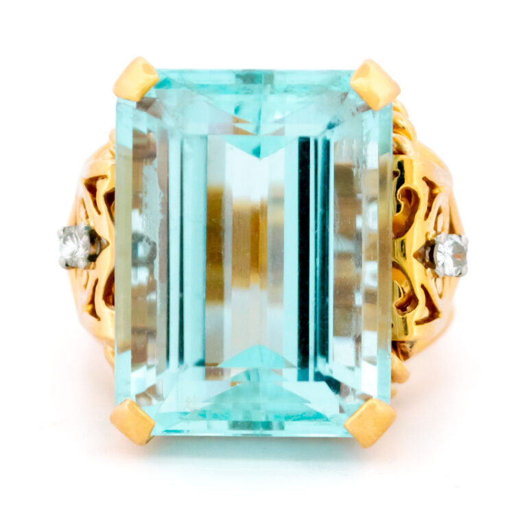 Aquamarine Diamond 14k Tank Ring 15858-8652 Image3