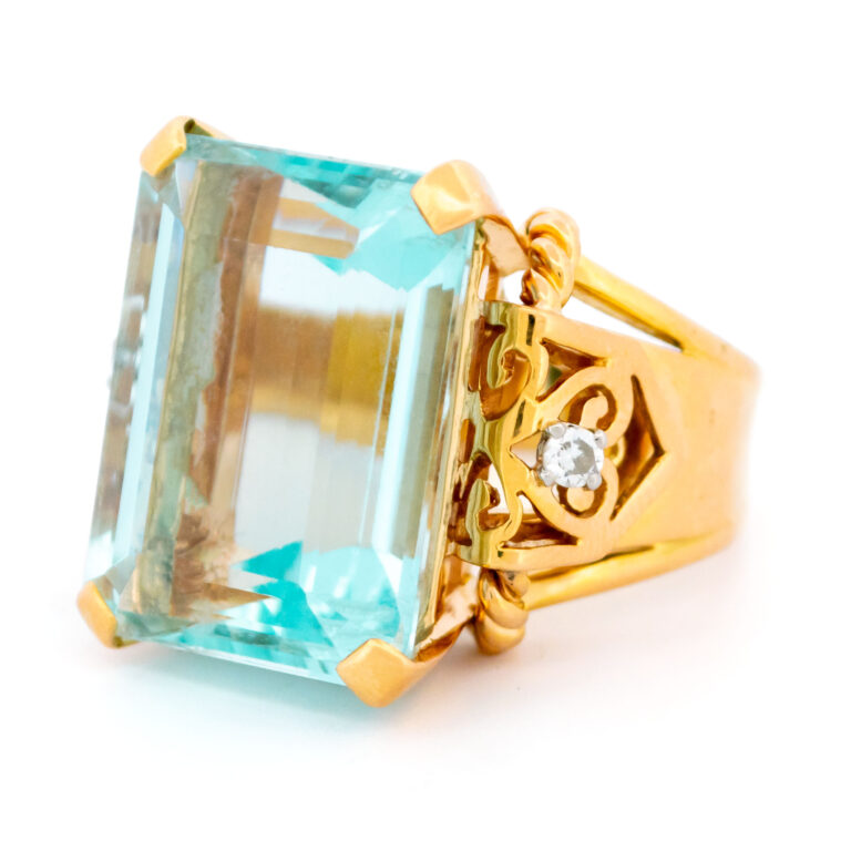 Aquamarine Diamond 14k Tank Ring 15858-8652 Image4