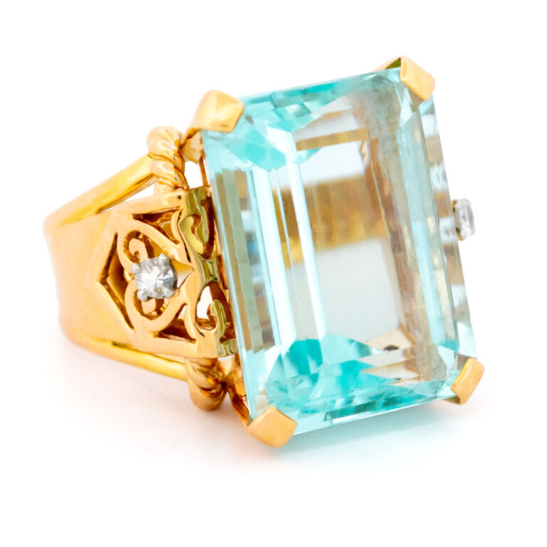 Aquamarine Diamond 14k Tank Ring 15858-8652 Image1