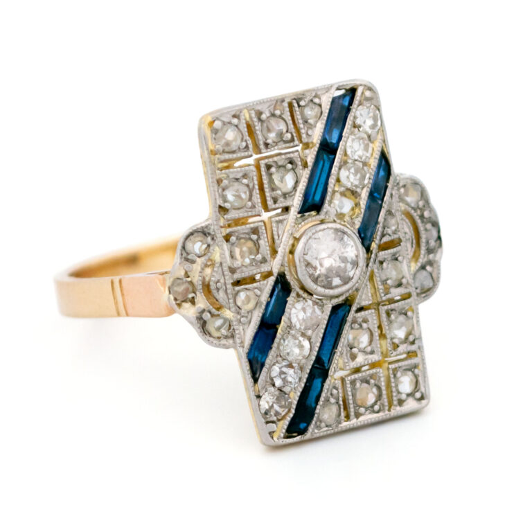 Diamond Verneuil Sapphire 14k Rectangle-Shape Art-Deco Ring 15906-2466 Image3