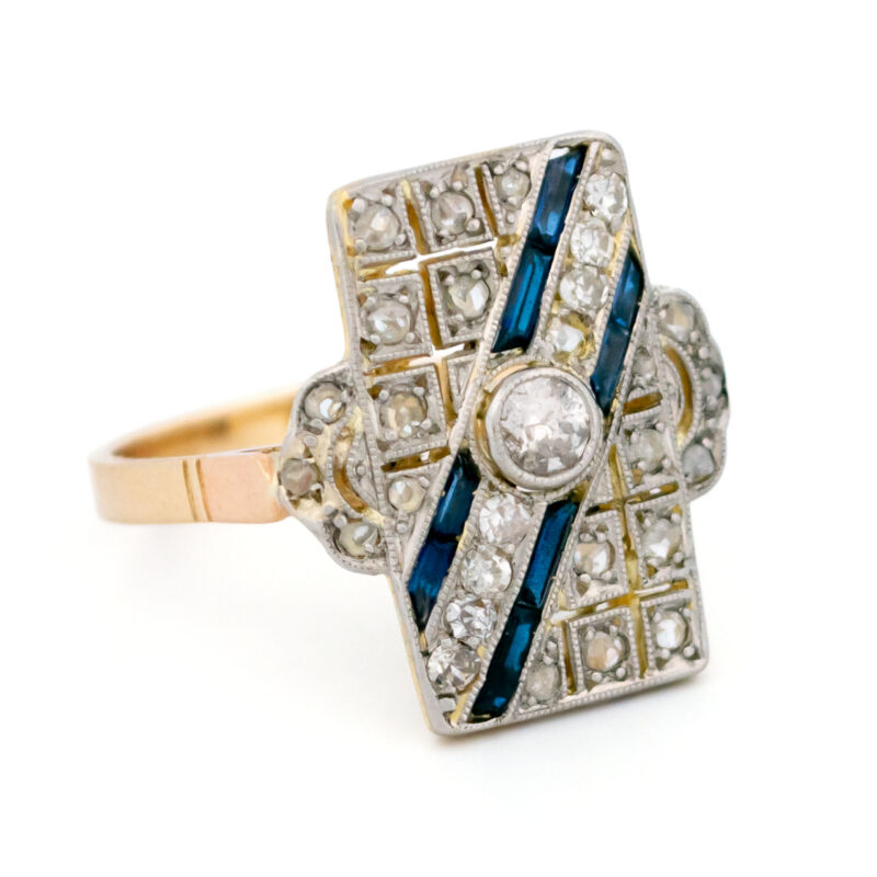 Diamant-Verneuil-Saphir-14-Karat-Rechteck-Art-Deco-Ring 15906-2466 Bild3