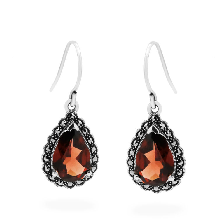 Garnet Marcasite (Pyrite) Silver Pendant Earrings 13942-1417 Image1