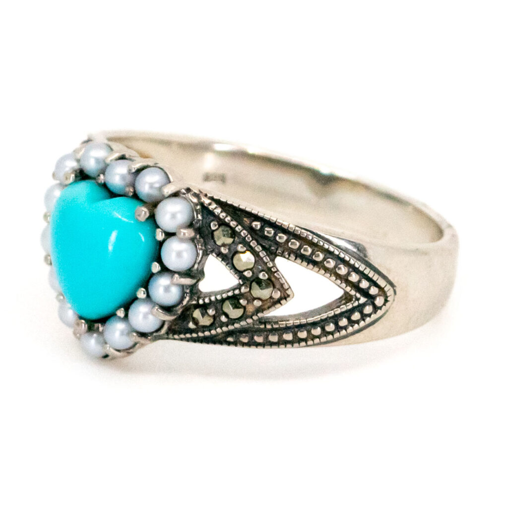 Marcasite (Pyrite) Pearl Turquoise Silver Ring 16056-2396 Image2
