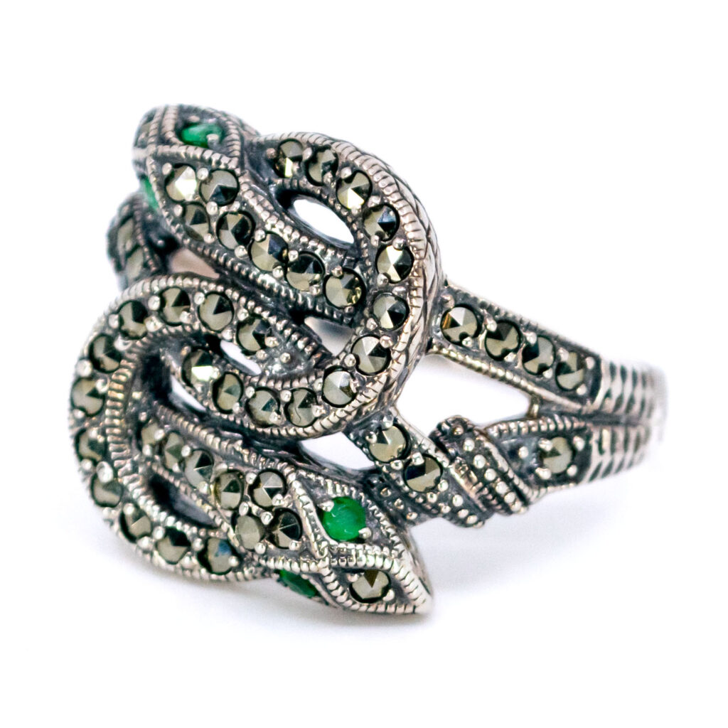 Emerald Marcasite (Pyrite) Silver Snake Ring 16082-2422 Image2