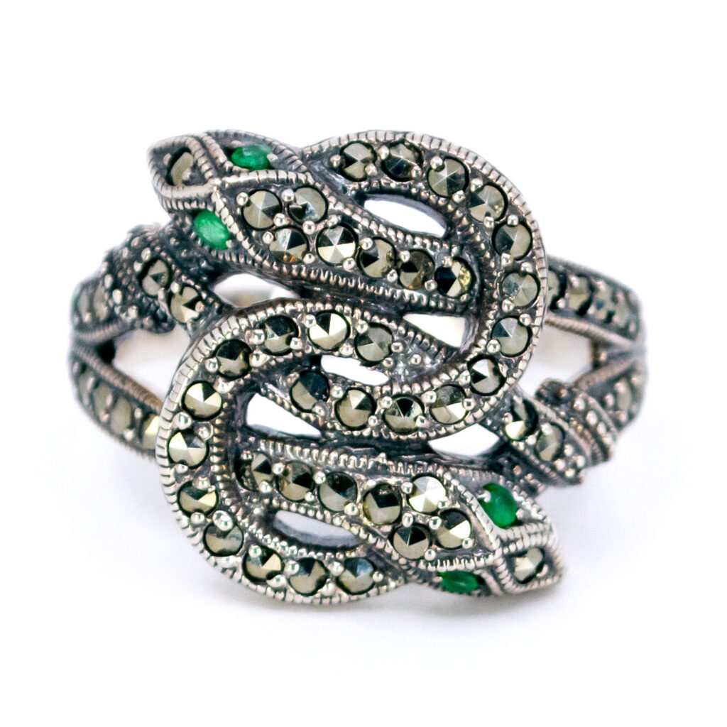 Emerald Marcasite (Pyrite) Silver Snake Ring 16082-2422 Image1