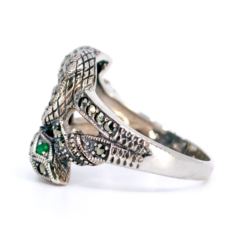 Emerald Marcasite (Pyrite) Silver Snake Ring 16082-2422 Image3