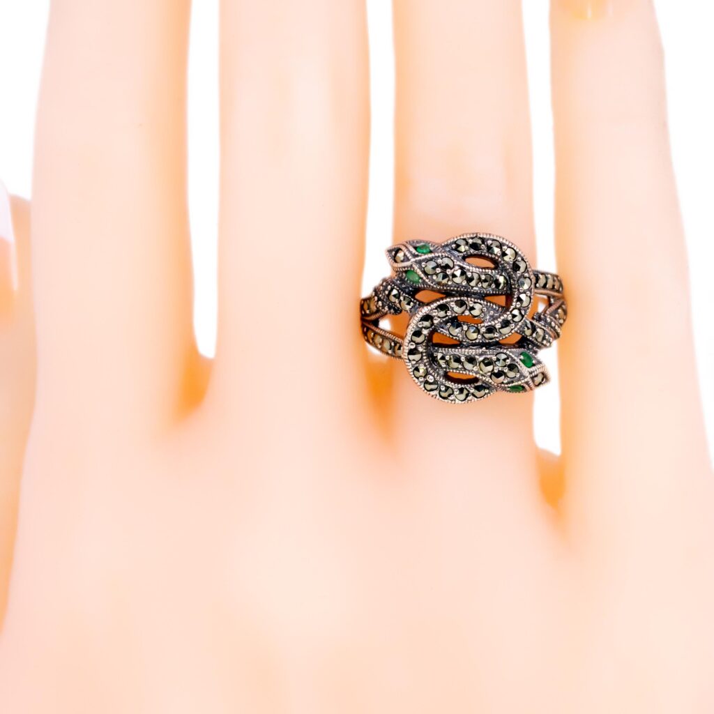Emerald Marcasite (Pyrite) Silver Snake Ring 16082-2422 Image4