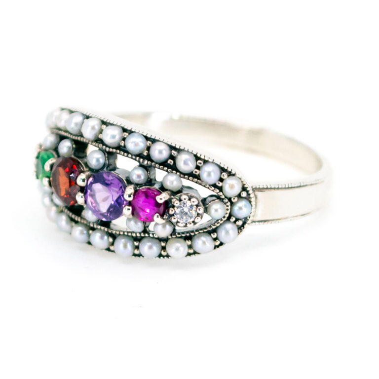 Amethyst Diamond Emerald Garnet Pearl Regard (Multi Gemstone) Ruby Silver Multi-Gemstone Ring 16087-2427 Image2