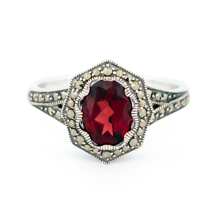 Garnet Marcasite (Pyrite) Silver Octagon-Shape Ring 16091-2431 Image1