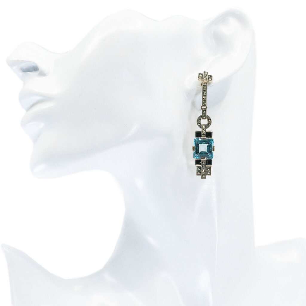 Marcasite (Pyrite) Onyx Topaz Silver Drop Earrings 16135-2463 Image2