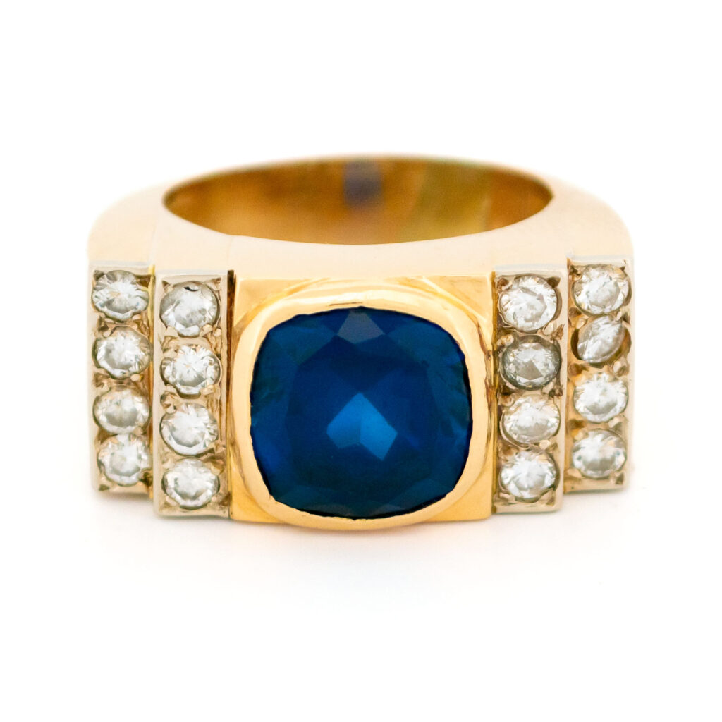 Diamond Sapphire 18k Tank Ring 16163-8731 Image1