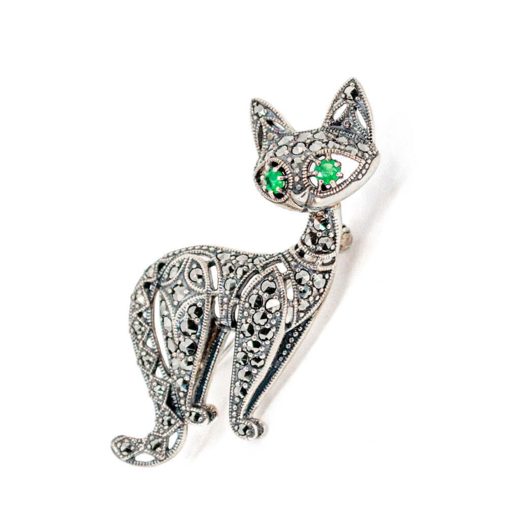 Emerald Marcasite (Pyrite) Silver Cat Brooch 16226-2514 Image1