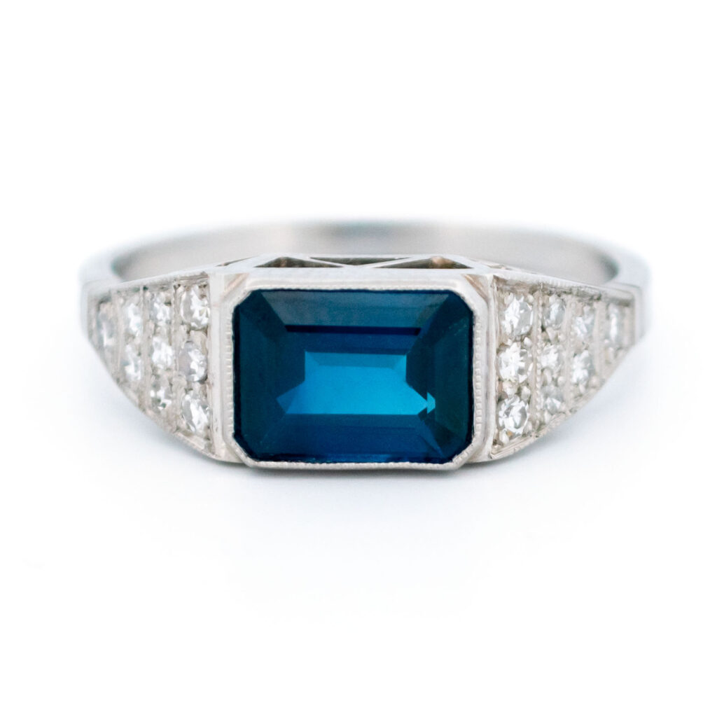 Diamond Sapphire Platinum East-West Ring 16356-5216 Image1
