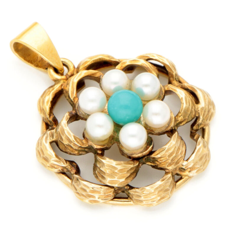 Pearl Turquoise 14k Cluster Pendant 16159-8727 - Image 3