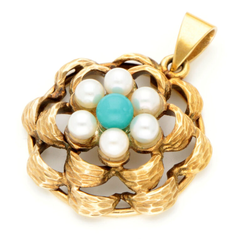 Pearl Turquoise 14k Cluster Pendant 16159-8727 - Image 4