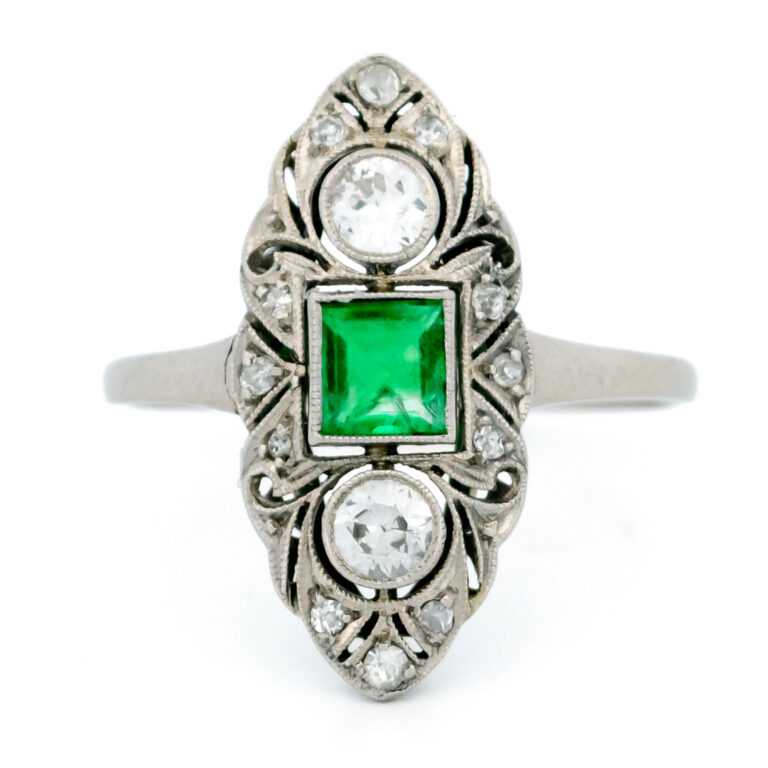 Diamond Emerald 18k Platinum Marquise-Shape Ring 16247-8771 Image1