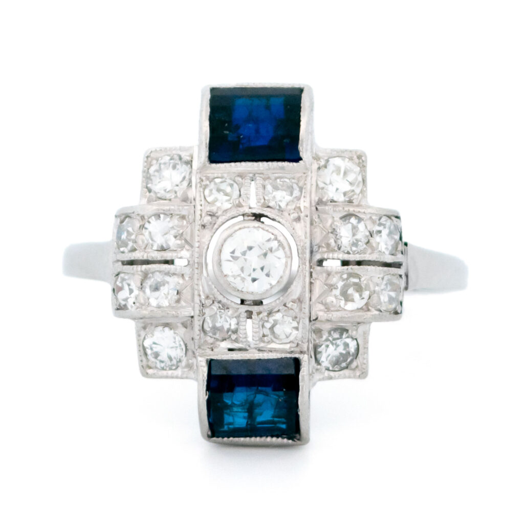 Diamond Sapphire 18k Platinum Art Deco Ring 16251-8775 Image1