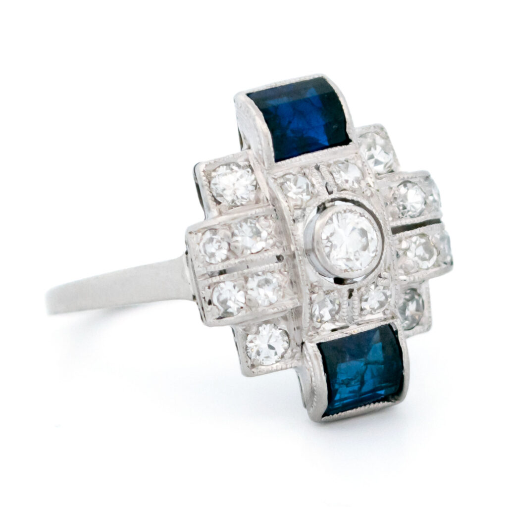 Diamond Sapphire 18k Platinum Art Deco Ring 16251-8775 Image3