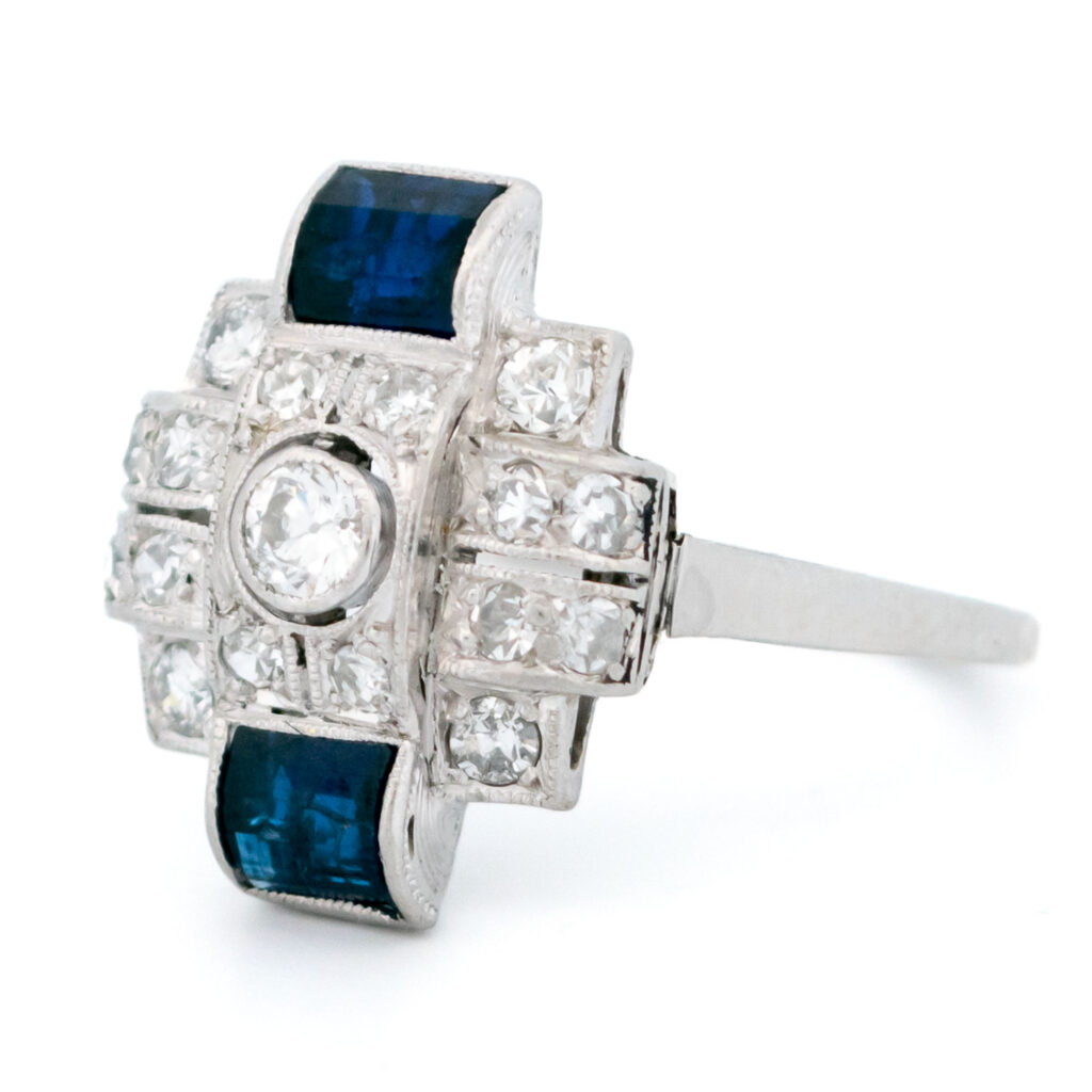 Diamond Sapphire 18k Platinum Art Deco Ring 16251-8775 Image4