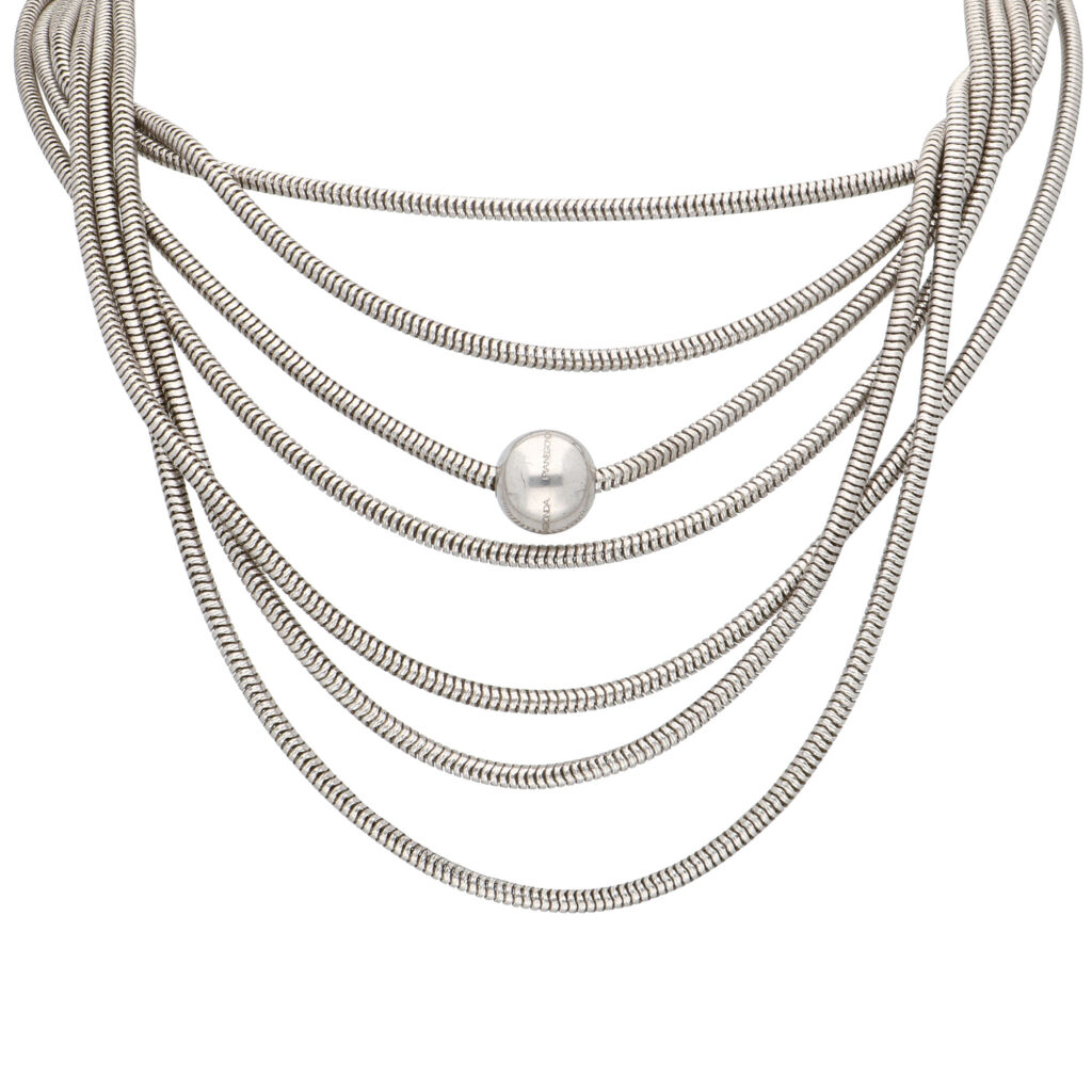 Silver Pianegonda "Multistrand Snake Chain With Single Bead" Necklace 16242-2518 Image1