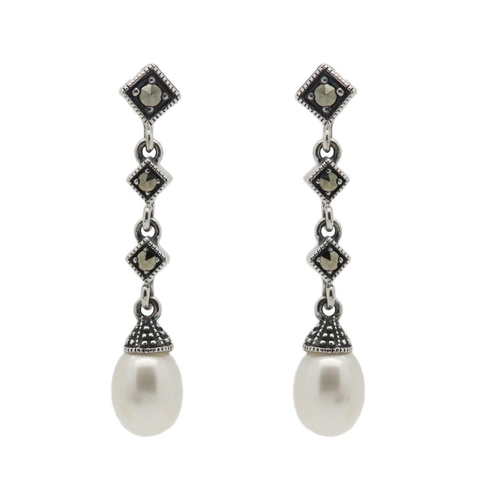 Marcasite (Pyrite) Pearl Silver Earrings 16424-2596 Image1