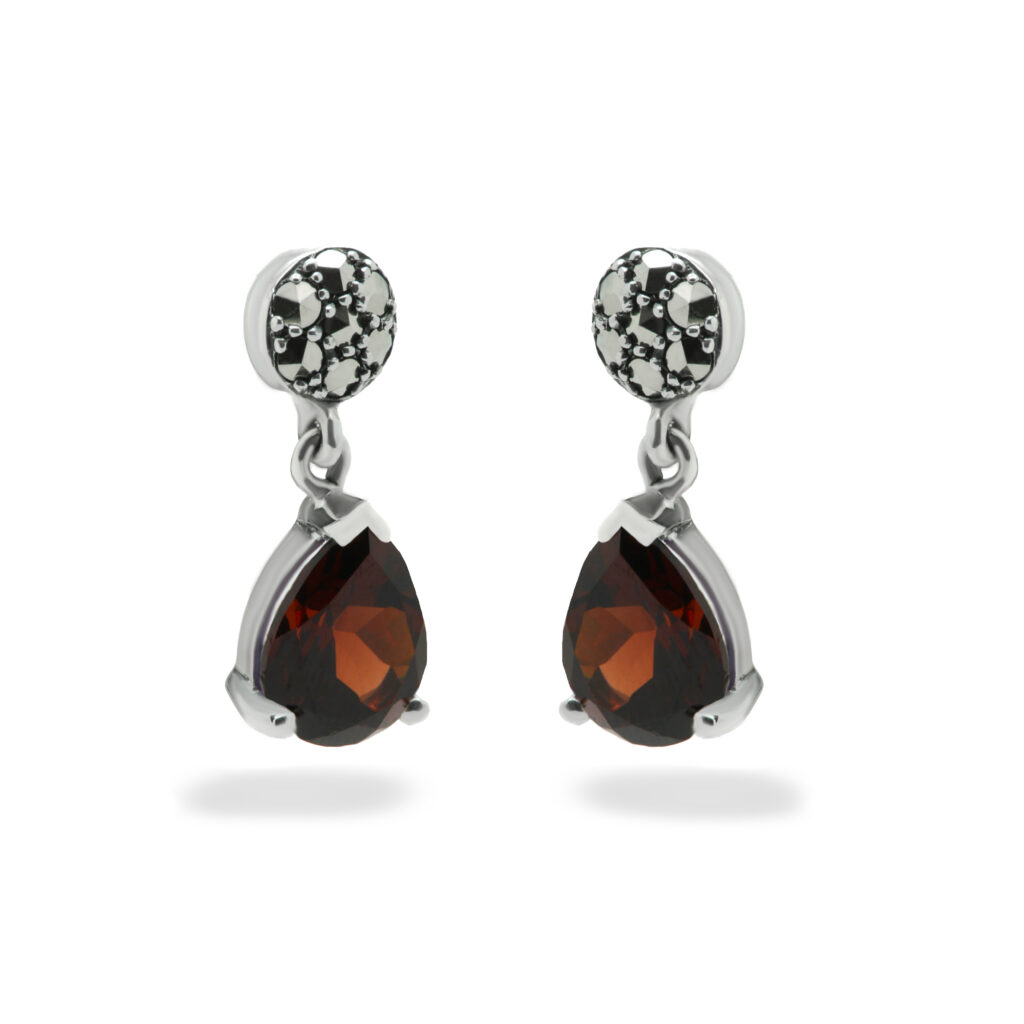 Garnet Marcasite (Pyrite) Silver Pendant Earrings 16429-2582 Image1