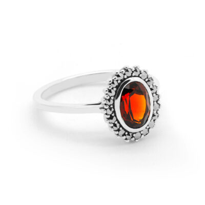 Garnet Marcasite (Pyrite) Silver Cluster Ring 16440-2588 Image2