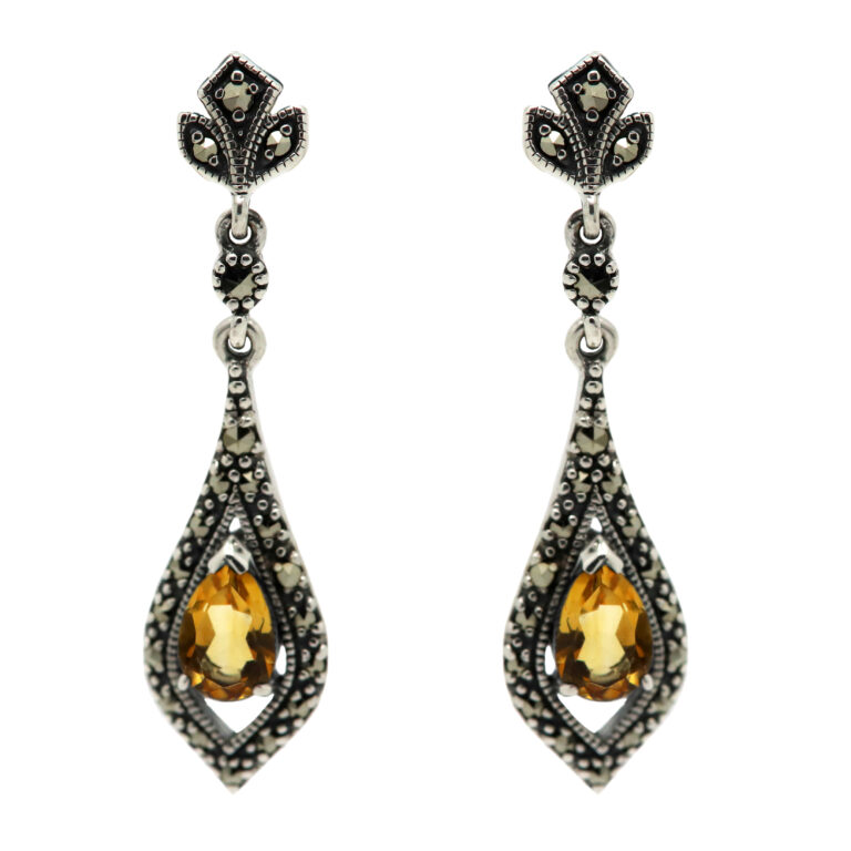 Citrine Marcasite (Pyrite) Silver Drop Earrings 16446-2594 Image1