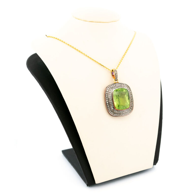 Diamond Peridot Silver-Gilt Cushion-Shaped Pendant 14611-8380 Image3