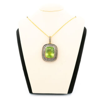 Diamond Peridot Silver-Gilt Cushion-Shaped Pendant 14611-8380 Image1