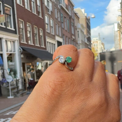 Diamond Emerald 14k Silver Toi Et Moi Ring 15903-2463 Image2