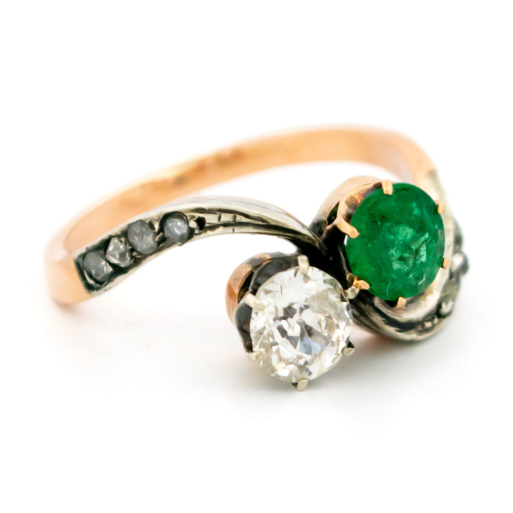 Diamond Emerald 14k Silver Toi Et Moi Ring 15903-2463 Image4