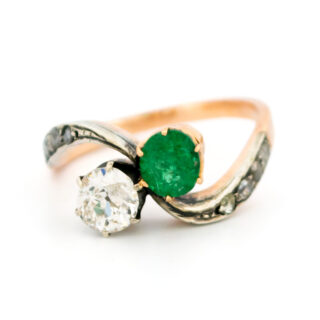 Diamond Emerald 14k Silver Toi Et Moi Ring 15903-2463 Image1