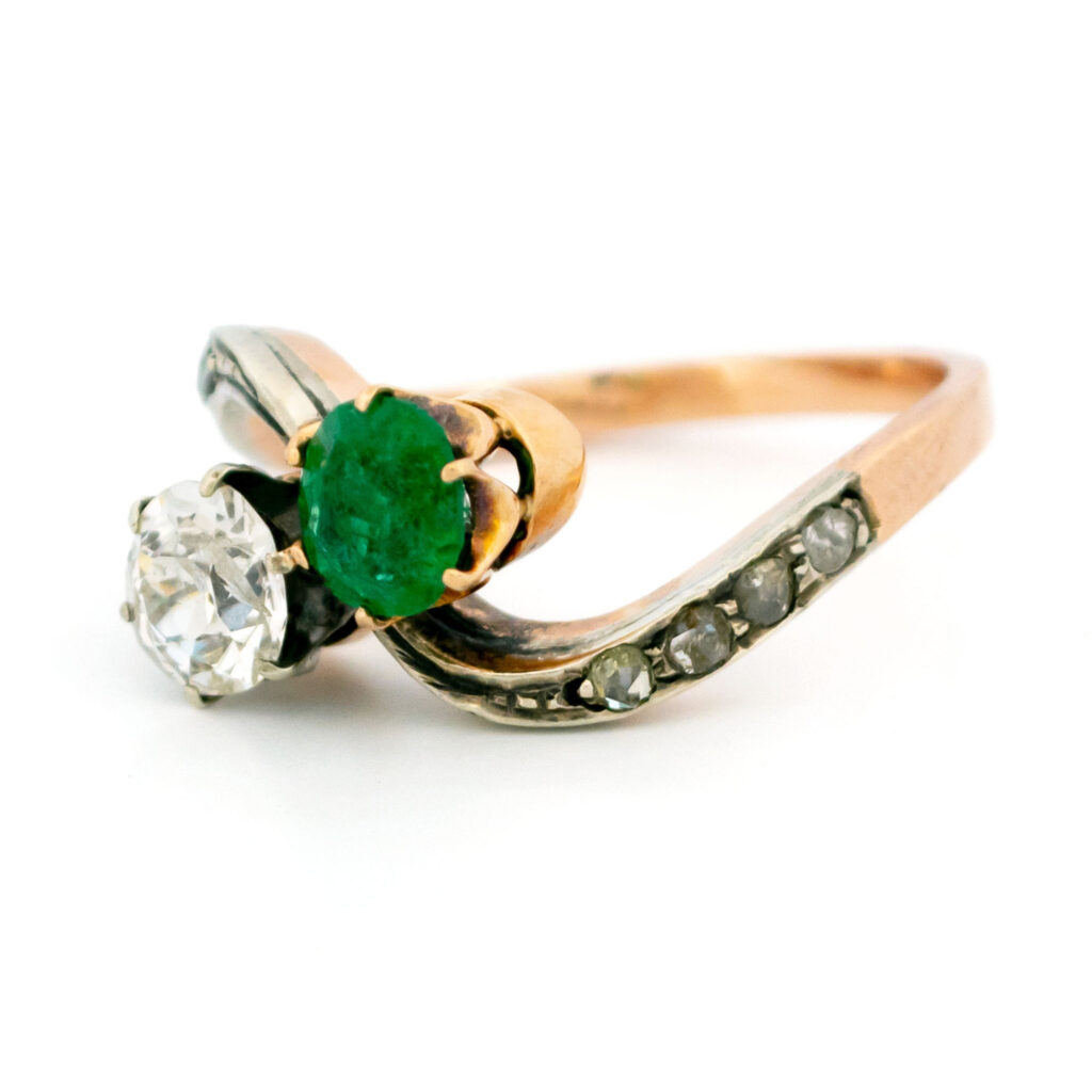 Diamond Emerald 14k Silver Toi Et Moi Ring 15903-2463 Image5