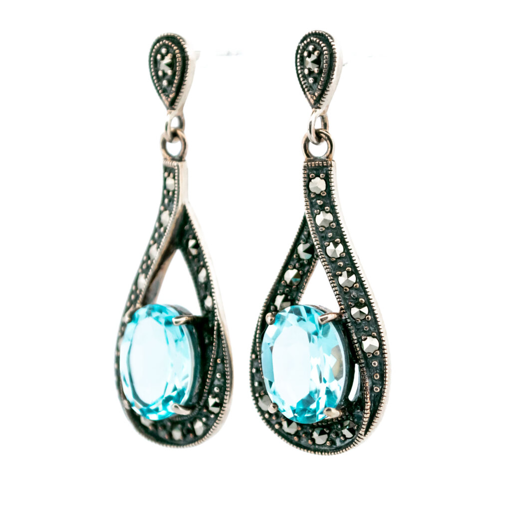 Marcasite (Pyrite) Topaz Silver Drop Earrings 16826-2725 Image3