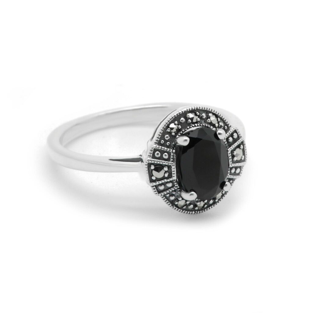 Marcasite (Pyrite) Onyx Silver Ring 13395-1196 Image2