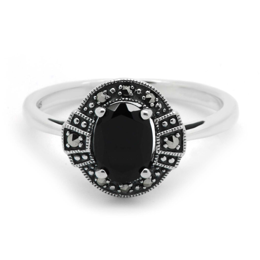 Marcasite (Pyrite) Onyx Silver Ring 13395-1196 Image1