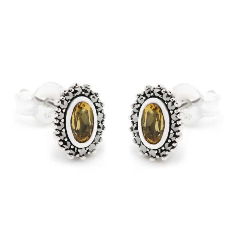 Citrine Marcasite (Pyrite) Silver Earrings 15313-2079 Image1