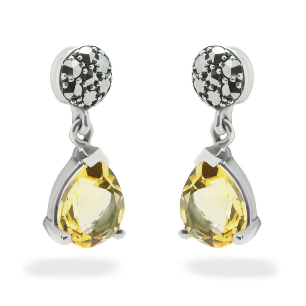 Citrine Marcasite (Pyrite) Silver Pendant Earrings 15316-2083 Image1