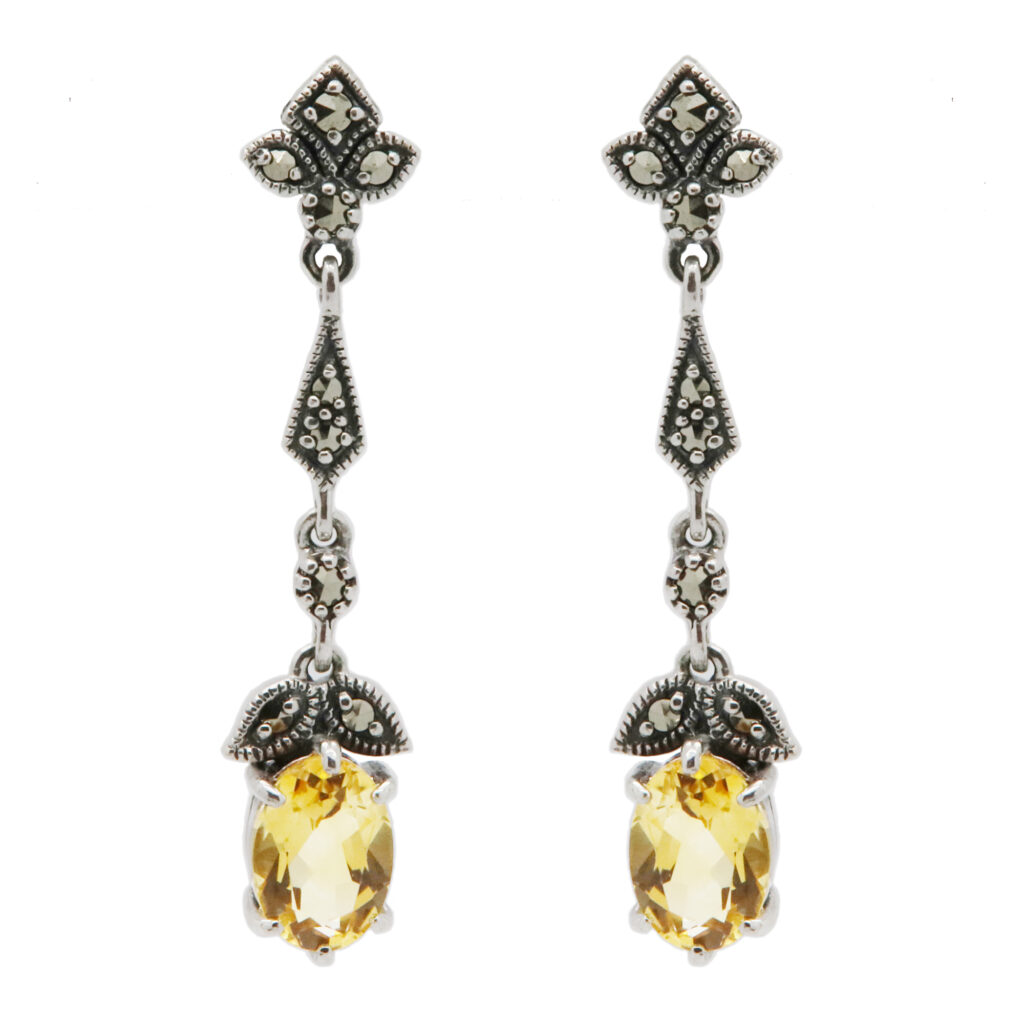 Citrine Marcasite (Pyrite) Silver Earrings 15318-2077 Image1