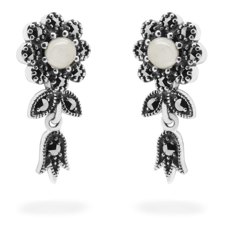 Marcasite (Pyrite) Pearl Silver Earrings 15320-2073 Image1