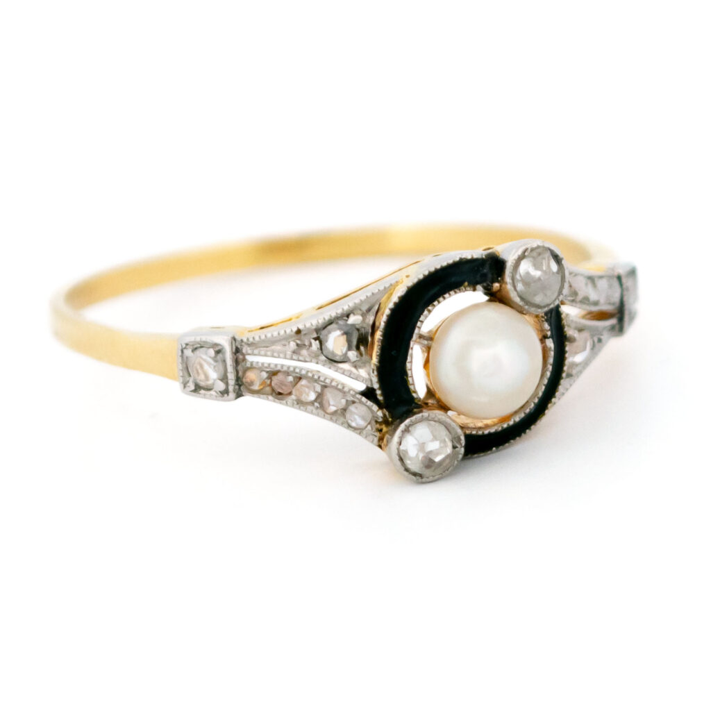 Diamond Enamel Pearl 18k Platinum Trilogy Ring 15905-2465 Image3